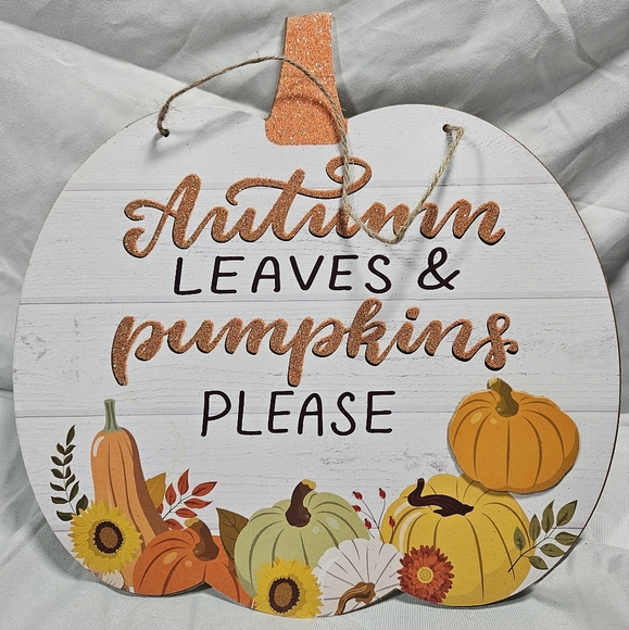 Autumn Leaves and Pumpkins Please Wooden Sign NEW - Picture 2 of 3